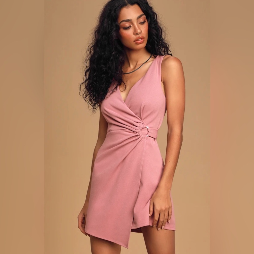 Wrapped in your arms mauve asymmetrical mini dress